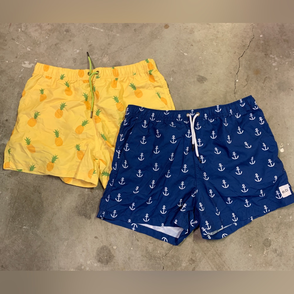 2x Eubi XL Swim Shorts Trunks Suits, Pineapple and Anchor, Yellow and Blue